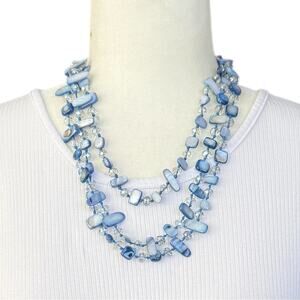 MIXIT Blue Beaded 3-Strand Necklace Shell & Glass NWT